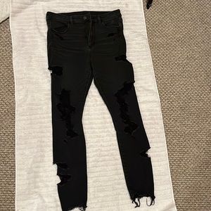 American eagle black skinny destructed jeans